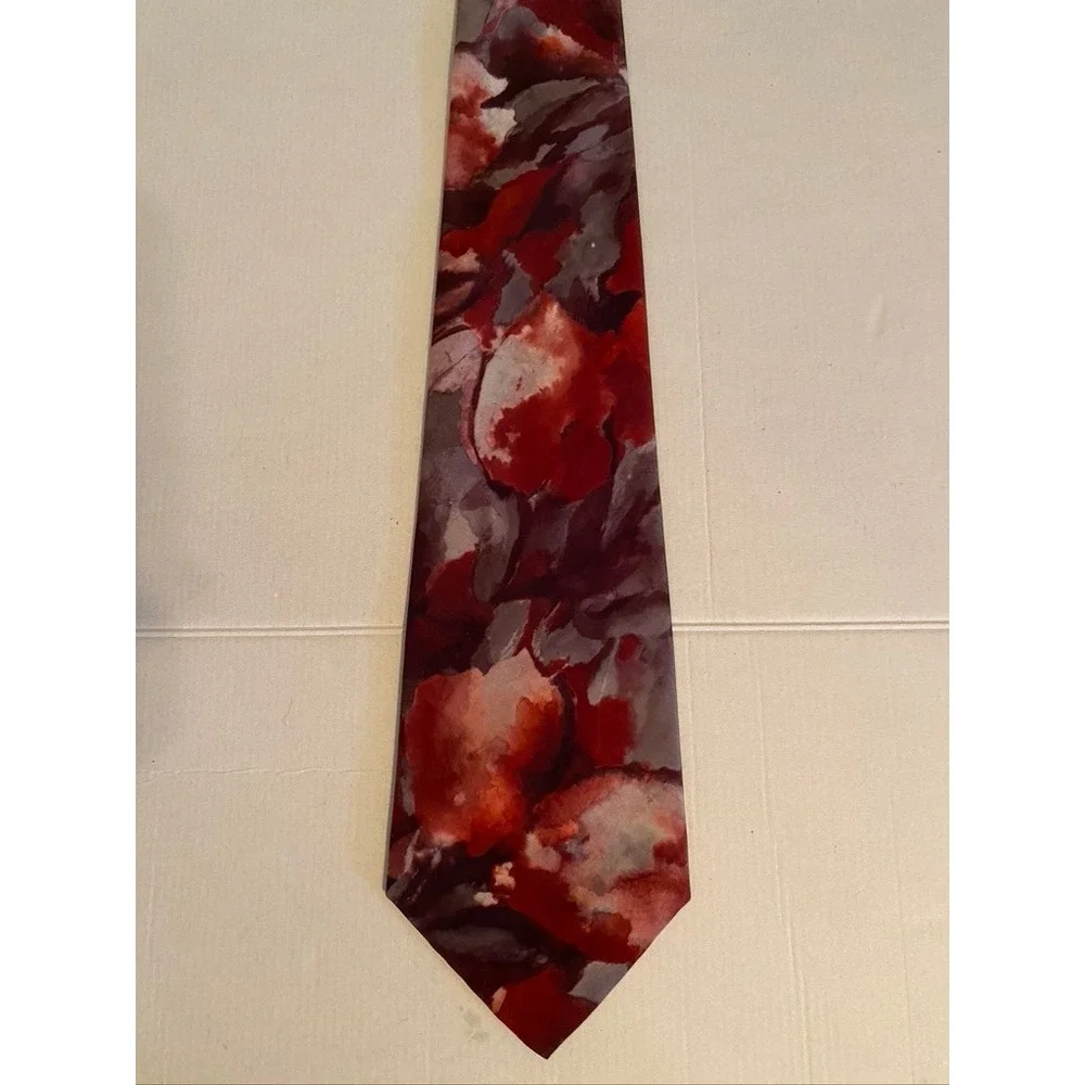 Surrey Mens Necktie Red Burgundy Abstract Floral Microfiber Art Silk Look Tie